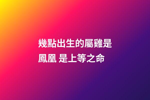 幾點出生的屬雞是鳳凰 是上等之命